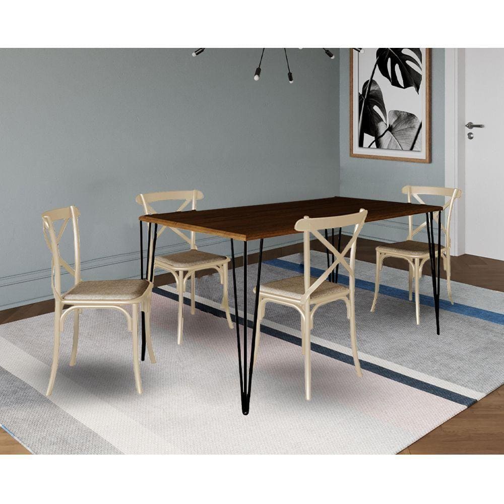 Jogo De Mesa Elen Retangular 140X80Cm Preto Com 4 Cadeiras Katrina Off White Assent - Preto