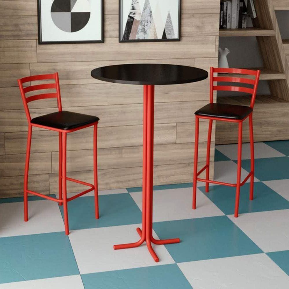 Conjunto Bistrô Mesa Com 2 Banquetas Altas Morumbi Vermelho E Tampo Preto - Preto