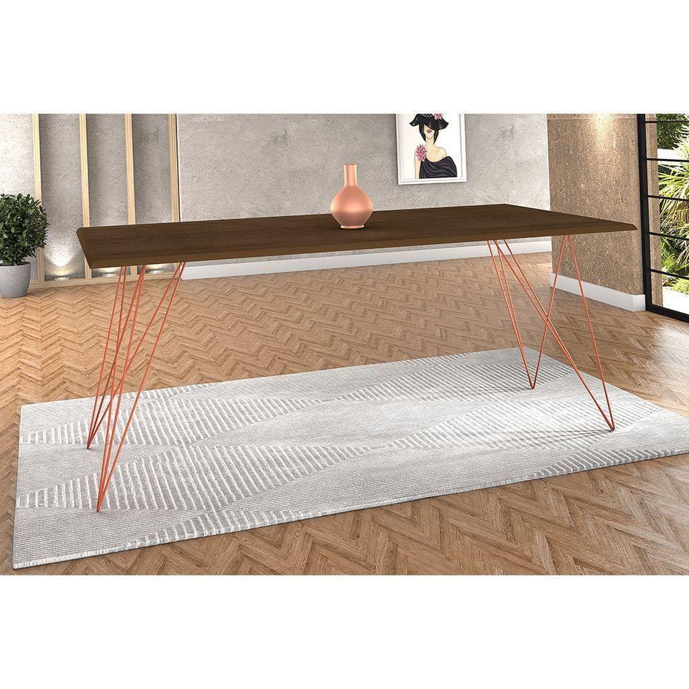 Mesa De Jantar Trama Plus Base Cobre Com Tampo Amêndoa 150 X 90 - New Green - Marrom