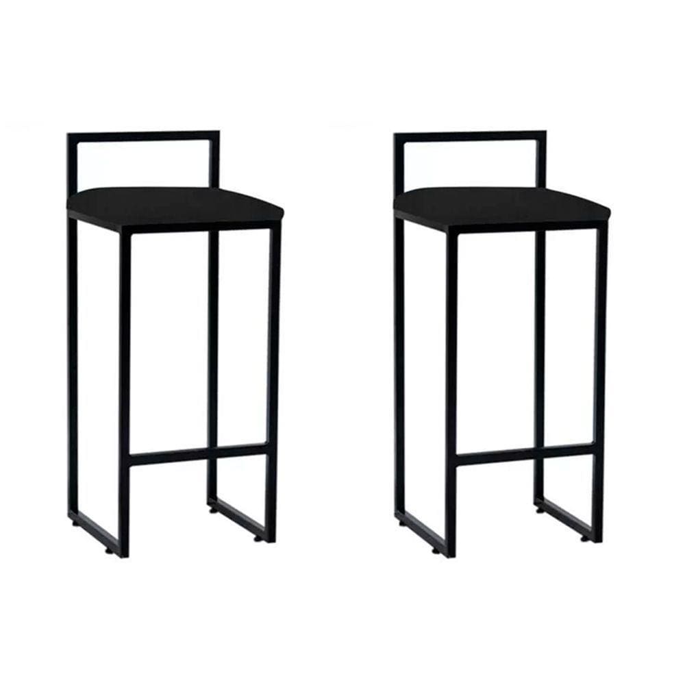 Kit 2 Banquetas Alta Industrial Bar Cozinha Bistrô Aço Dori Preta Assento Corino Preto - Preto