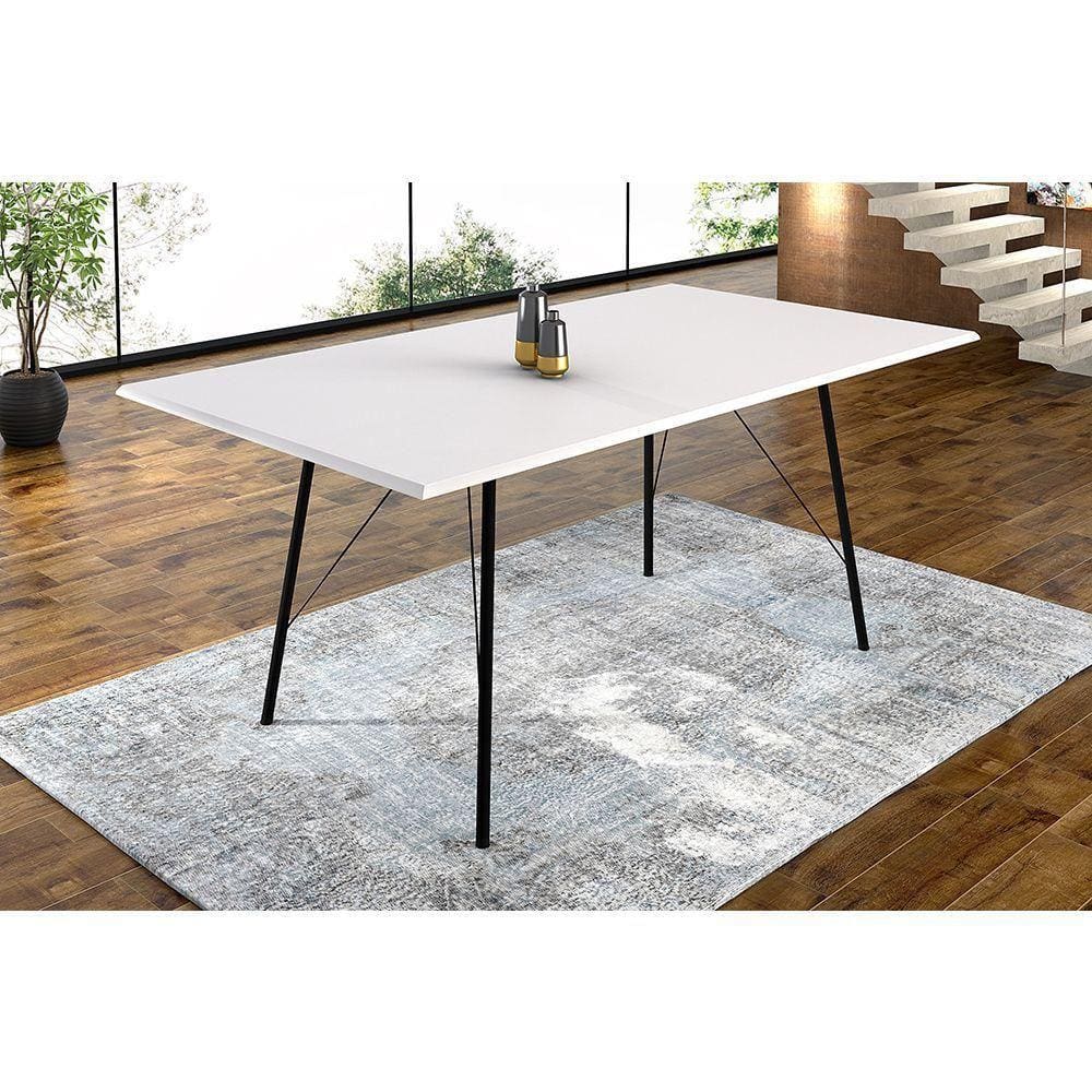 Mesa Sala De Jantar Paraty Preto 140X80Cm Tampo Branco - Branco