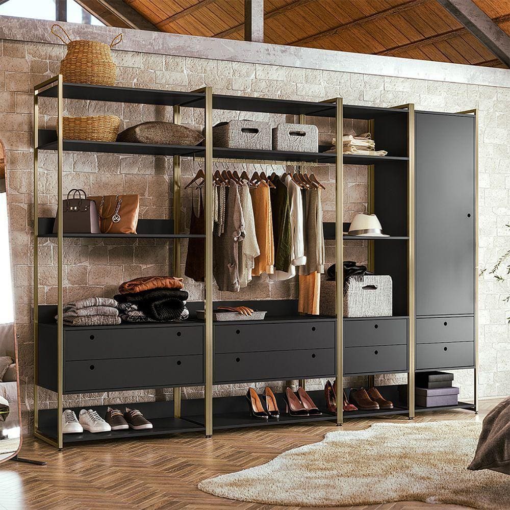 Closet Casal Modulado Completo Industrial Aberto Olivar - Preto - Cor: Preto