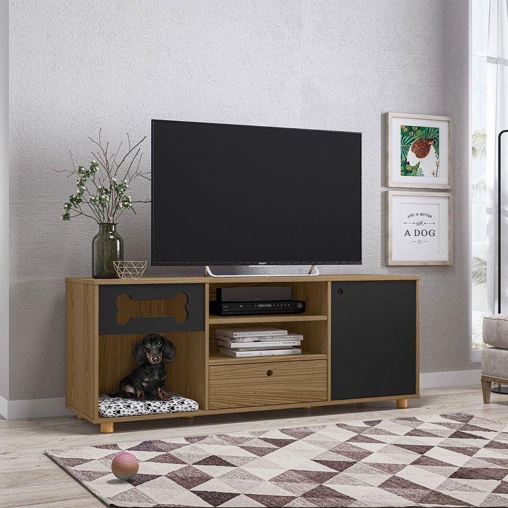 Rack Pet Roxy Retrô Mel Freijó / Preto Tv Até 55 Polegadas - Olivar Móveis