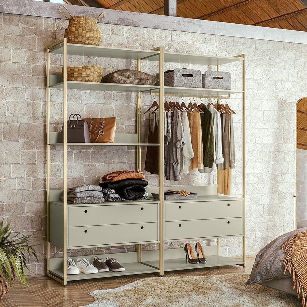 Guarda Roupa Closet Modulado Industrial Quarto Solteiro Olivar Aberto 178cm-Off White- Off White