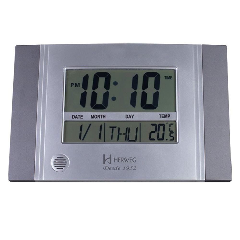 Relogio de Parede Digital Moderno Prata com Preto Herweg