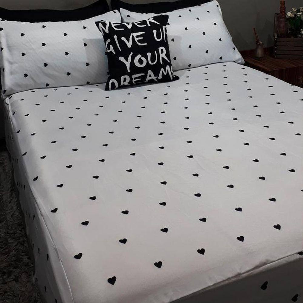 Lençol Com Elástico Casal King 4 Un Love Black Com Almofada