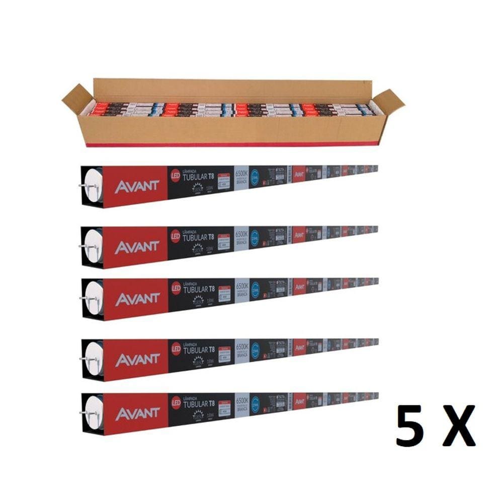Kit 5 Lâmpada Led Tubular T8 18W 6500K Avant