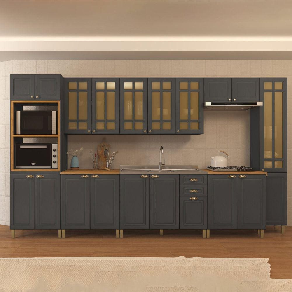 Cozinha Completa 8 Peças 20 Portas 2 Gavetas Paris Indekes Cinza