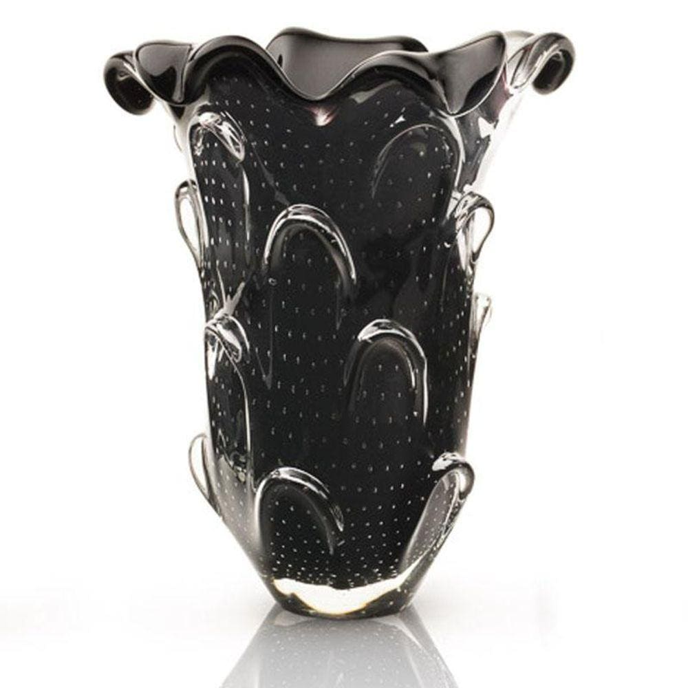 Vaso Em Cristal Murano Preto - São Marcos 37Cm