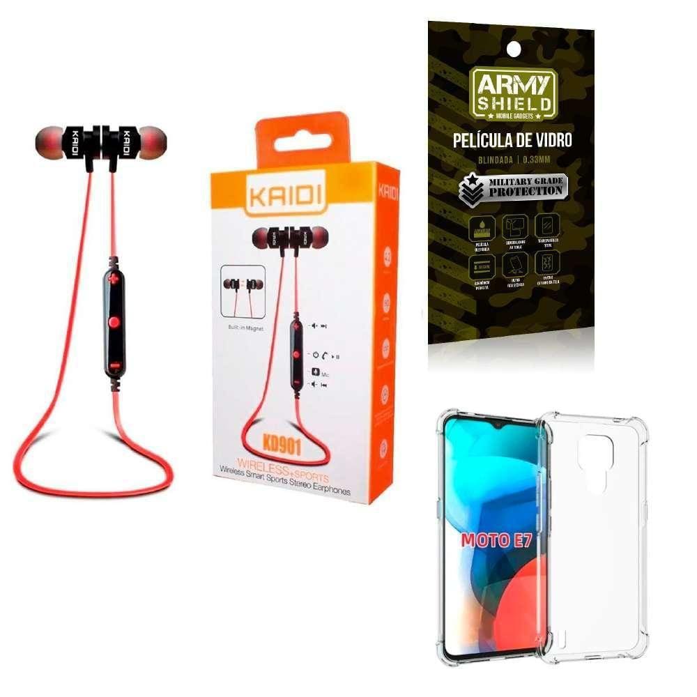 Capinha Motorola E7 + Fone Bluetooth Esportivo E Película 3D