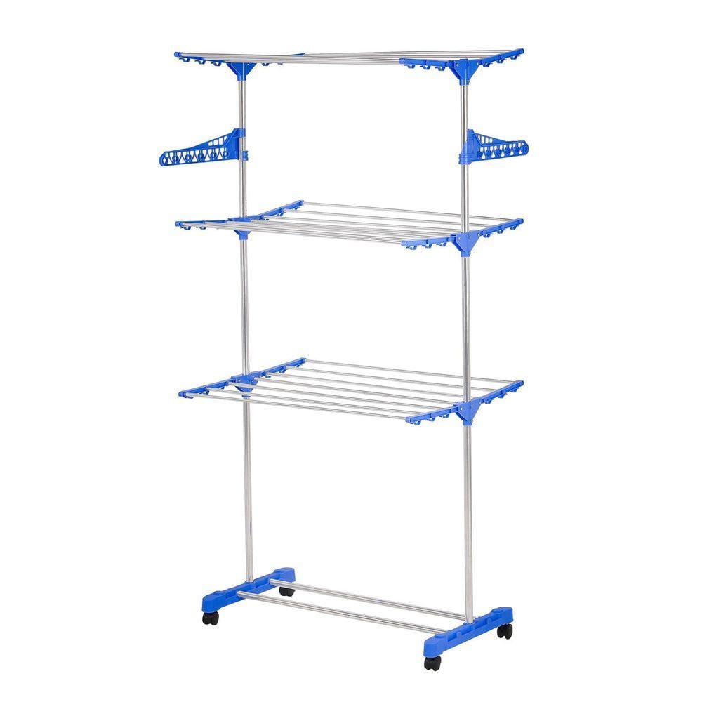 Varal Roupa 3 Andares Aço 4 Rodas Dobrável