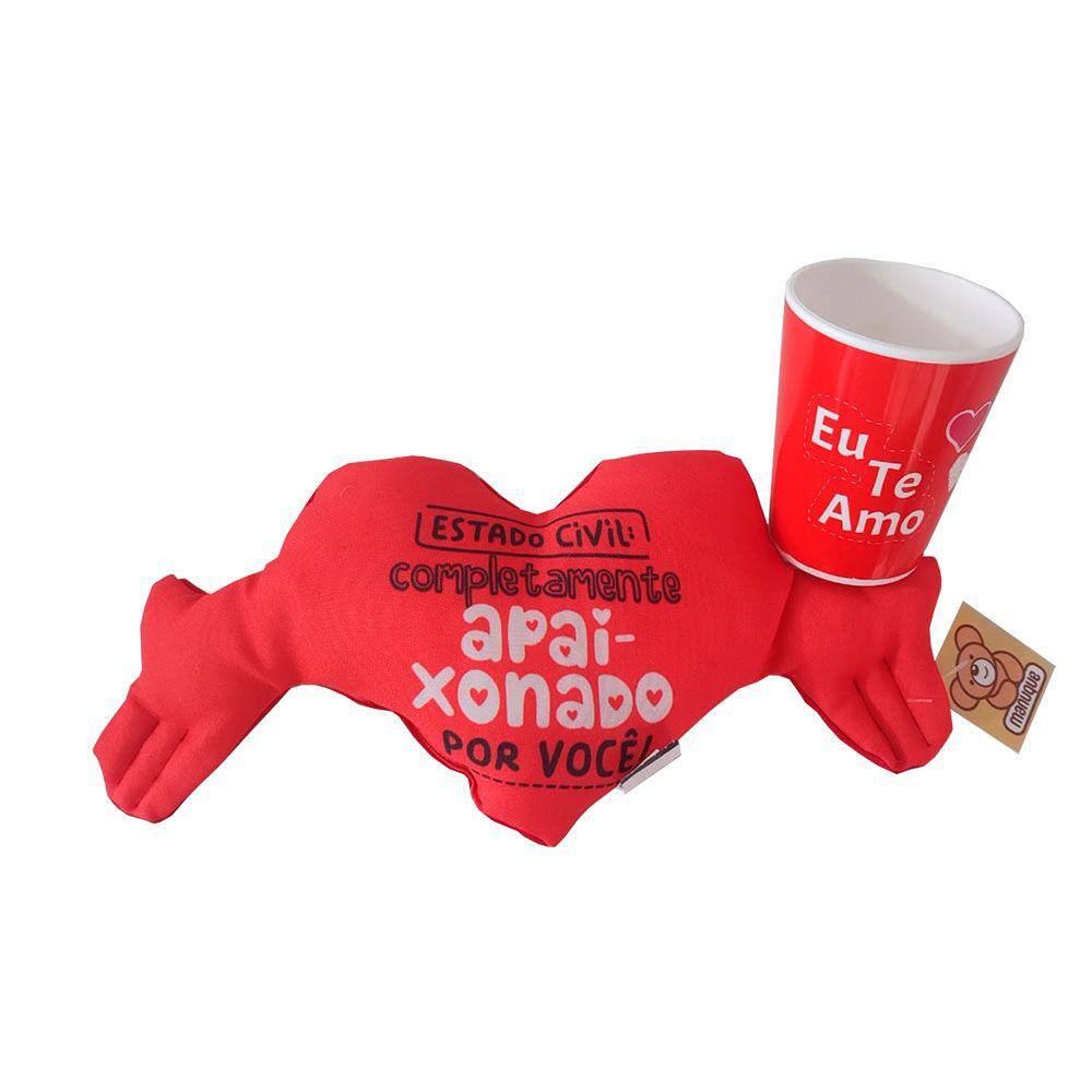 Coração de Pelúcia + Caneca de Plastico - Dia dos Namorados