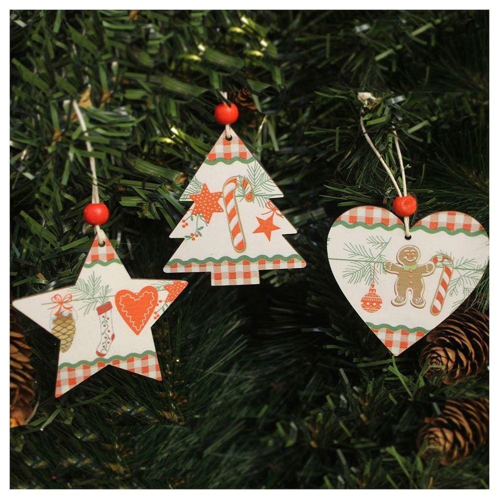 Kit 6 Enfeites Pendentes Para árvore De Natal Em Mdf 7cm