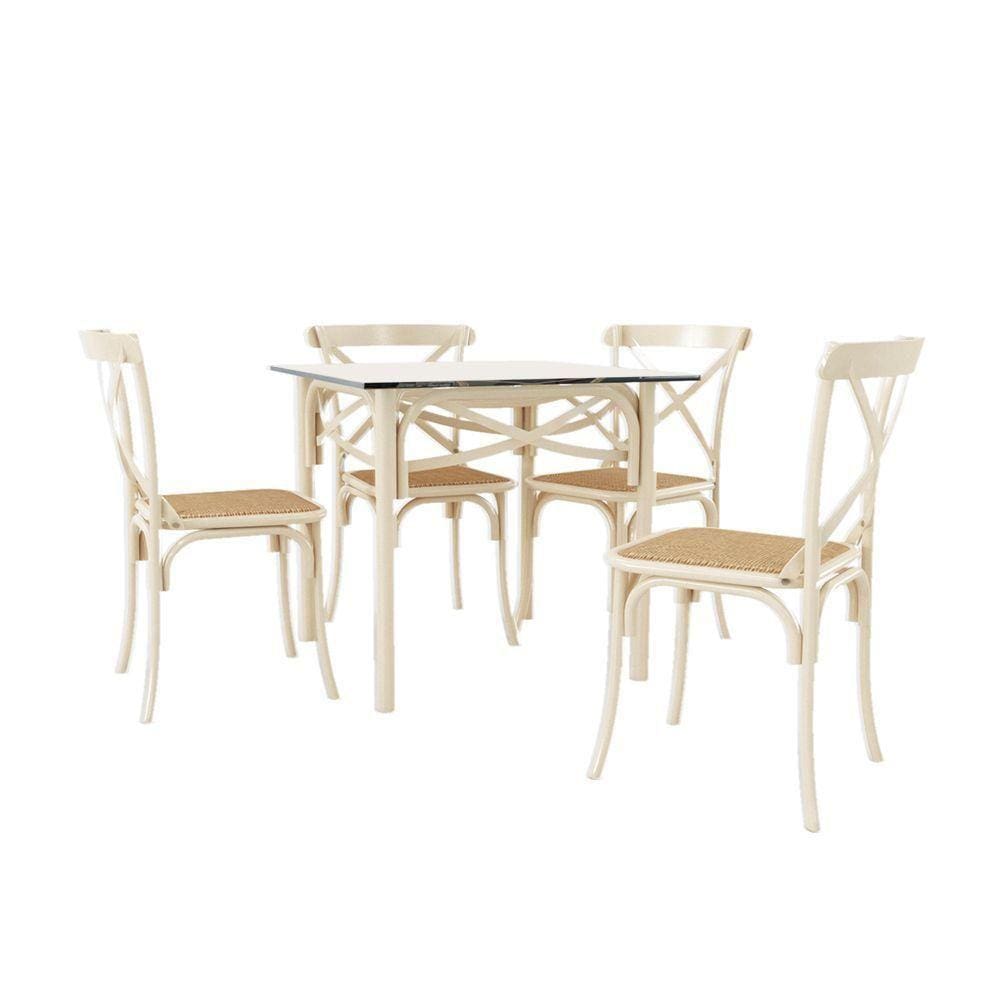 Conjunto Katrina Off White 4 Cadeiras Tampo De Madeira Quadrado 90 Cm New Green - Marrom