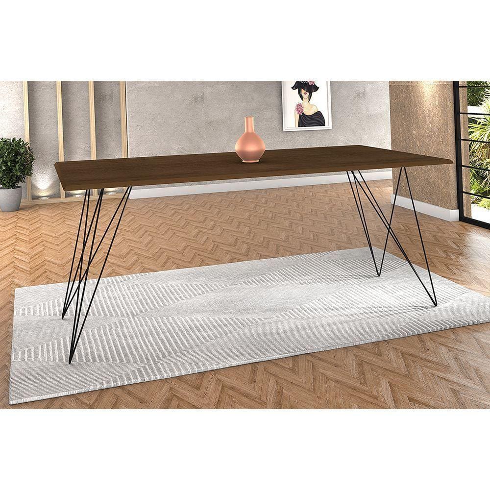 Mesa De Madeira Trama Plus Base Preto Com Tampo Amêndoa 150 X 90 - New Green - Marrom