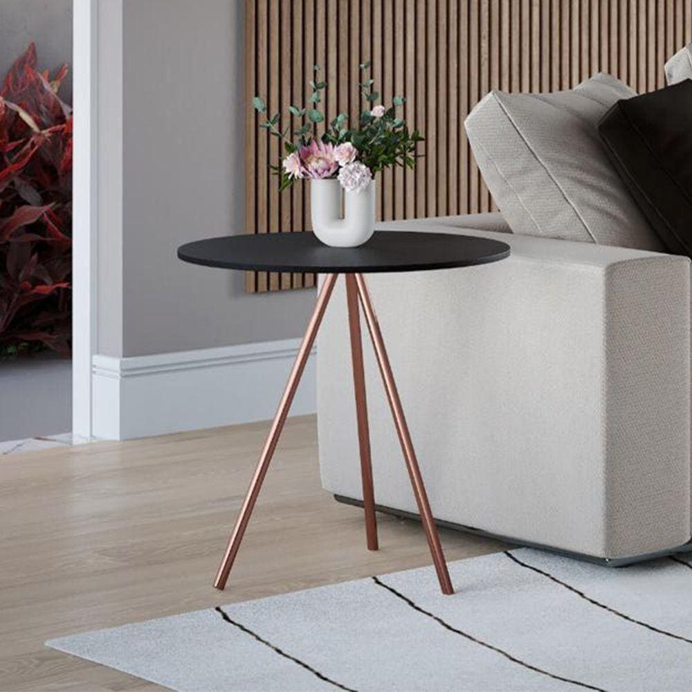 Mesa Lateral Gabriela Wood Tampo Madeira Preto Pés Cobre - Preto