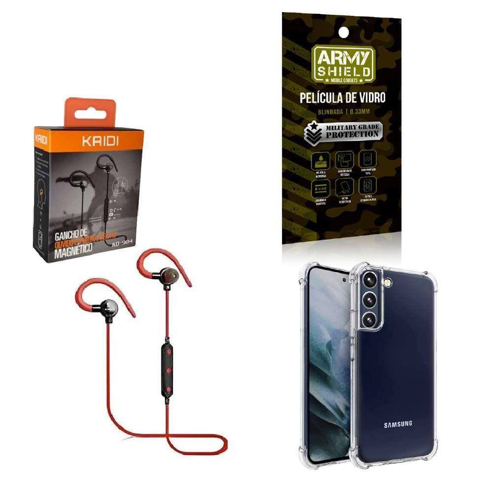 Kit Capinha Samsung S22 Fone Bluetooth E Película 3D