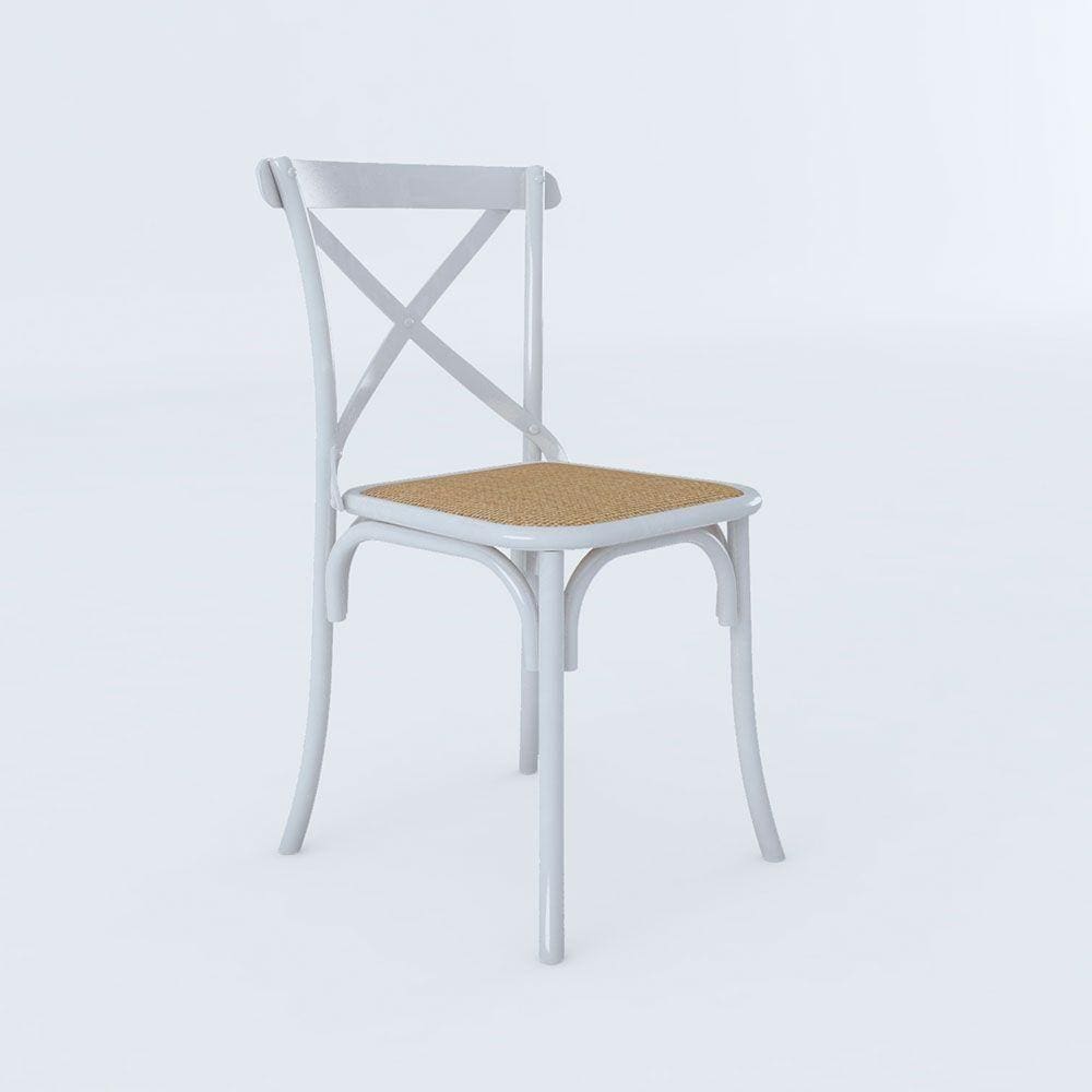 Cadeira Cross Katrina Branca Assento Corano Bege Aço - Preto