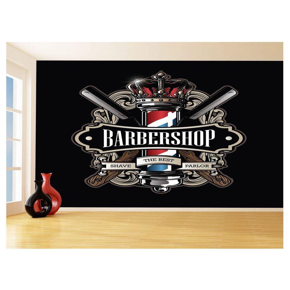 Papel De Parede 3D Barbearia Barber Shop Logo 3,5M Brb32