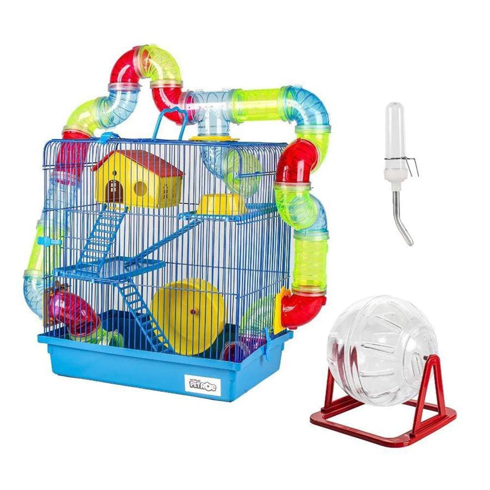 Gaiola Hamster Com Casa Grande 3 Andares Tubos - Azul