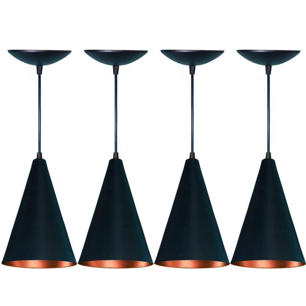 Kit 04 Lustres Balcão Cozinha Americana Preto Fosco e Cobre