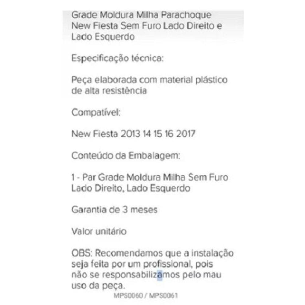 Par Grade Moldura Milha Sem Furo New Fiesta 2013 14 A 2017