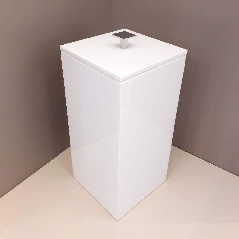 Lixeira Quadrada 5,5L Em Resina Branco - Cromado