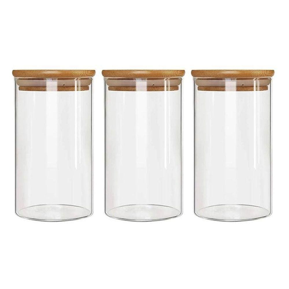 Kit 3 Potes Borossilicato Hermético Tampa Bambu 1100Ml Class