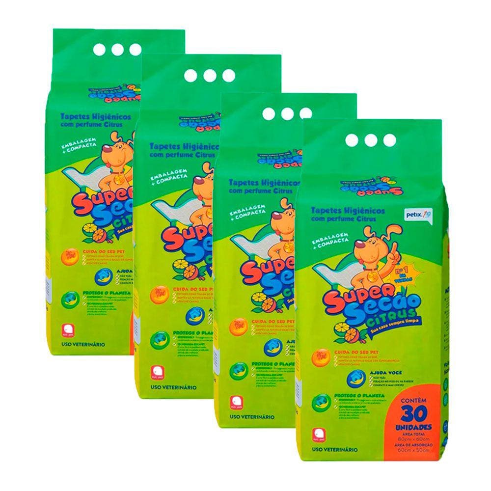 Kit 4 Tapetes Higiênicos Cães Super Secão Citrus C/30 Unidades