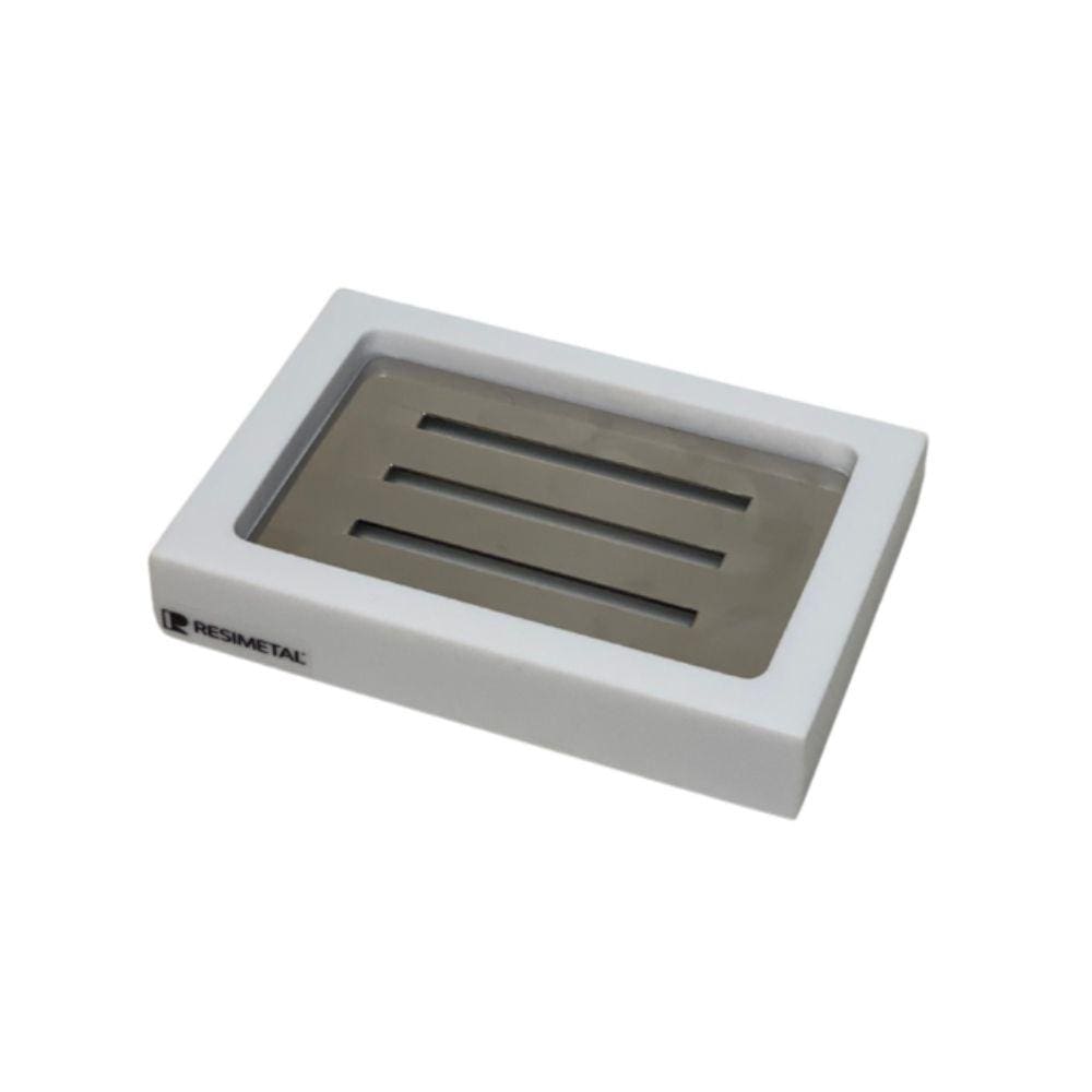 Saboneteira De Mesa Em Resina Branco - Suporte De Metal