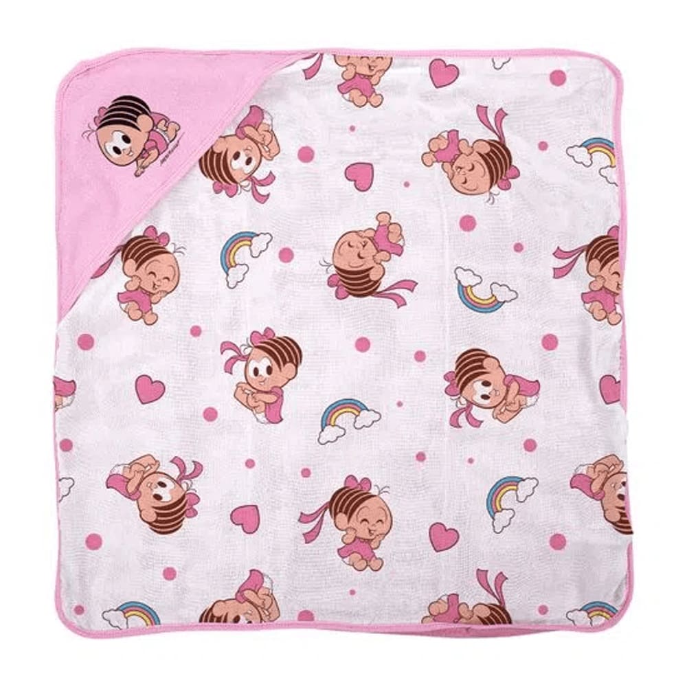 Toalha De Plush Com Capuz Turma Da Mônica Baby Azul E Rosa