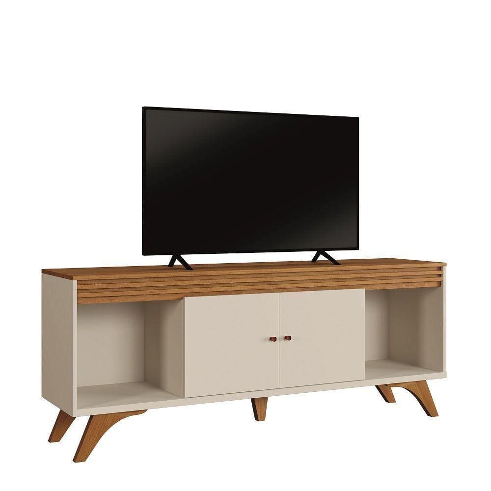 Rack Madrid 2 Portas Detalhe Ripado - Mavaular Off White/naturale