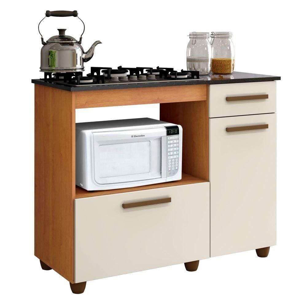 Balcão Para Cooktop 4 Bocas E Forno 2 Portas 1 Gaveta Violeta Nature/Off White