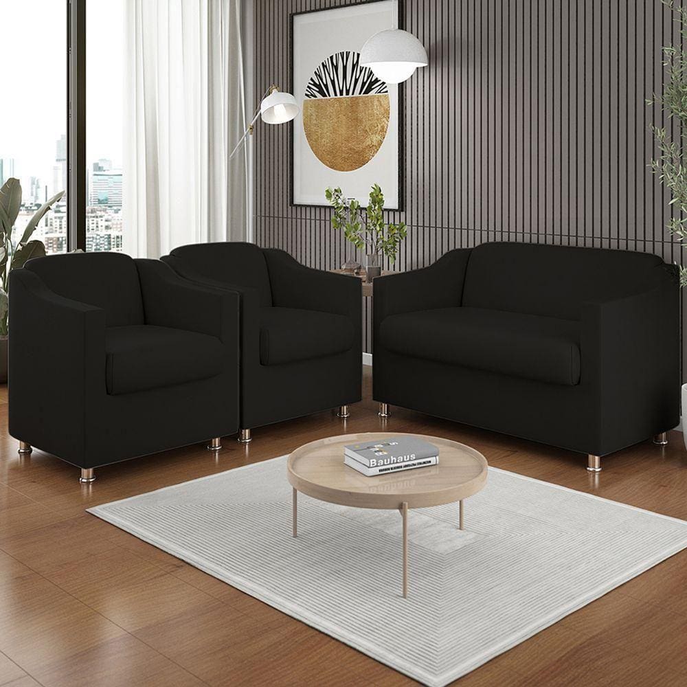Kit 2 Poltronas Decorativa Tilla + Namoradeira Sala De Estar Cor:preto