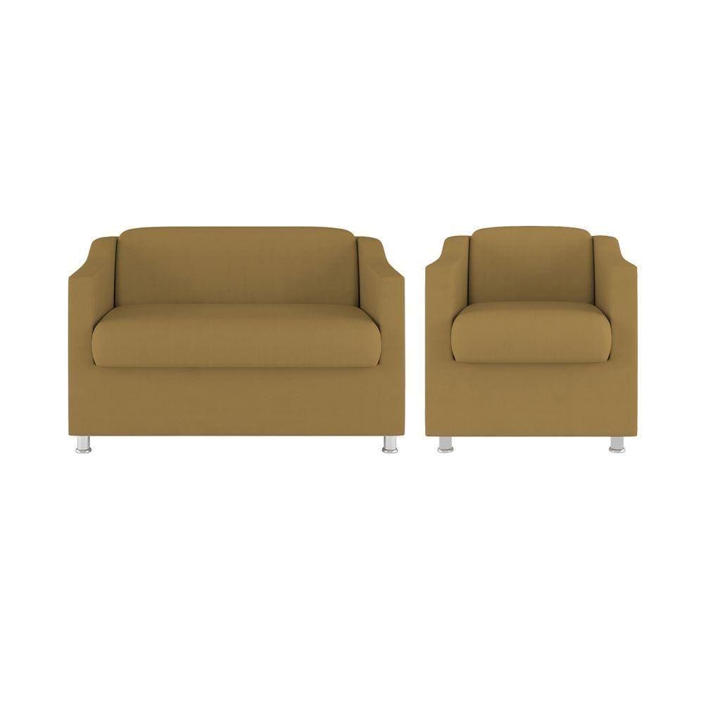 Kit 01 Poltrona Decorativa Tilla + Namoradeira Sala Espera Cor:capuccino