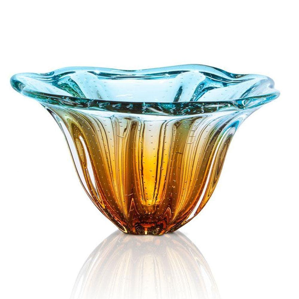 Vaso Em Cristal Murano Água Marinha E Âmbar São Marcos 36Cm