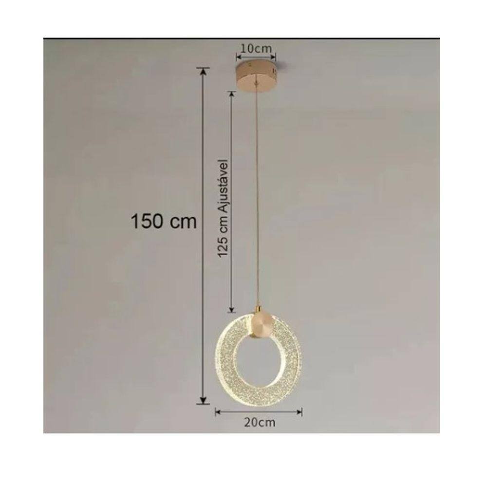 Pendente Luminária Moderno Saturno Cristal Redondo Bolhas Gold 6w DCD02101