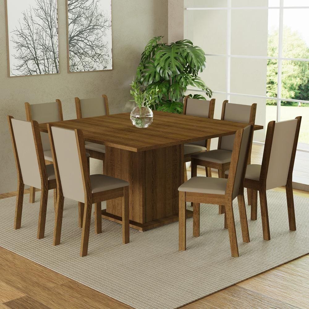 Conjunto Sala De Jantar Mesa Tampo De Madeira 8 Cadeiras Rustic/crema/bege Marisa Madesa Rustic/crema/bege