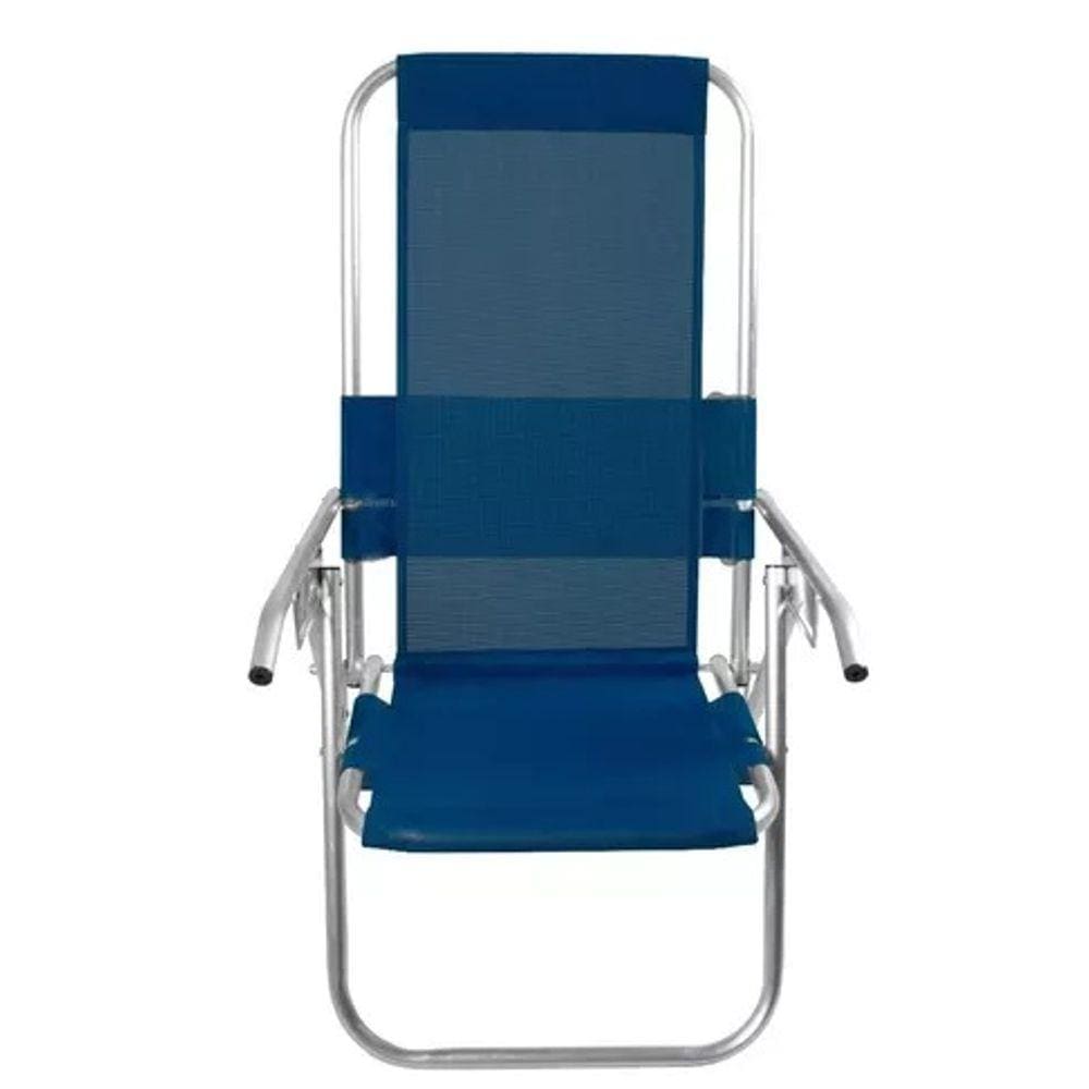 Cadeira De Praia Alumínio Reclinável Reforçada 150kg- azul marinho