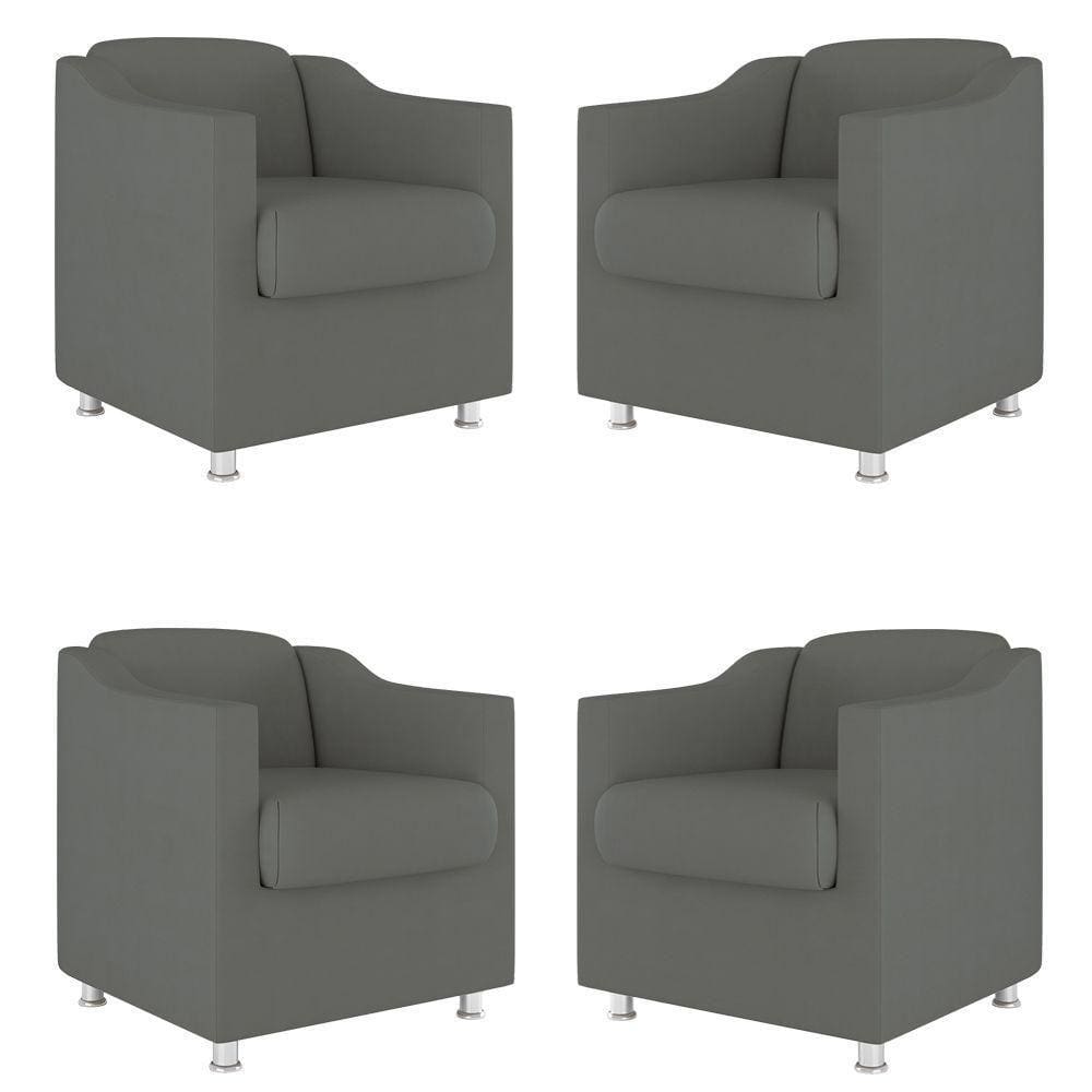 Kit 04 Poltronas Decorativas Sala De Espera Clinica Suede Cor:cinza