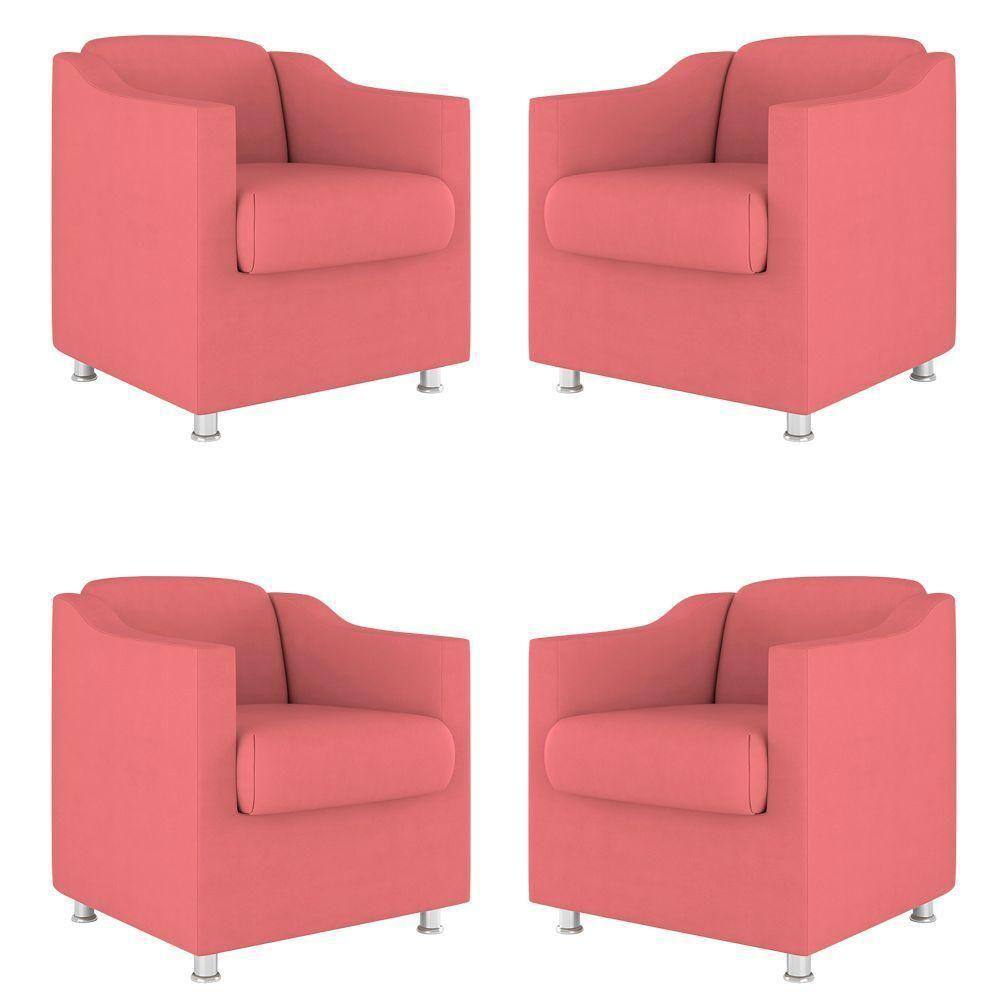 Kit 04 Poltronas Decorativas Sala De Espera Clinica Suede Cor:rosa