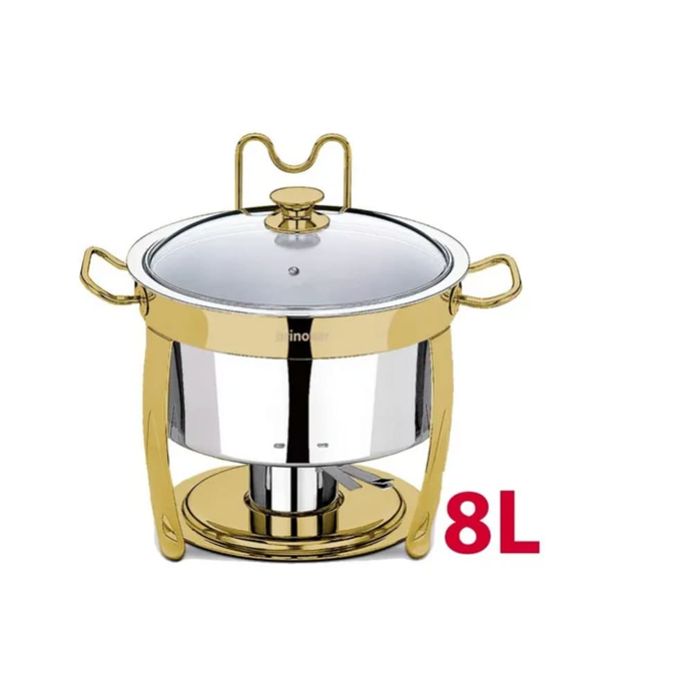 Rechaud Dourado Redondo Banho Maria Inox Brinovar 8 Litros