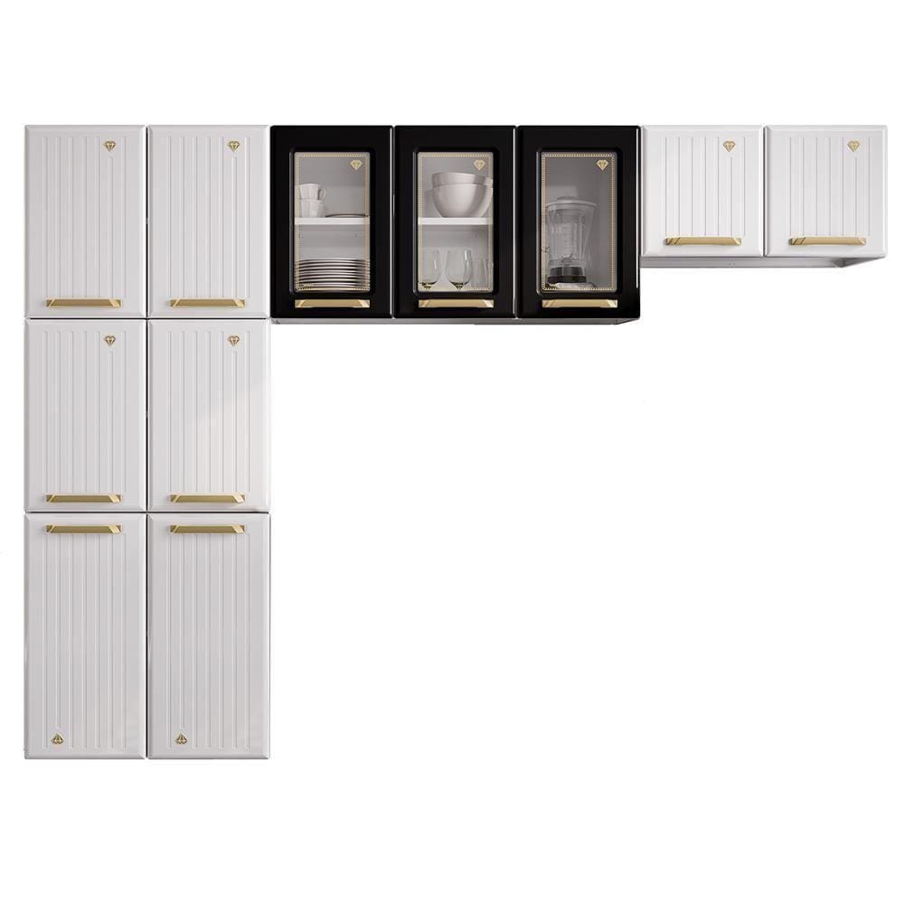 Cozinha De Aço Compacta Telasul Diamante C/ Vidro 3Pçs Bco/Pto