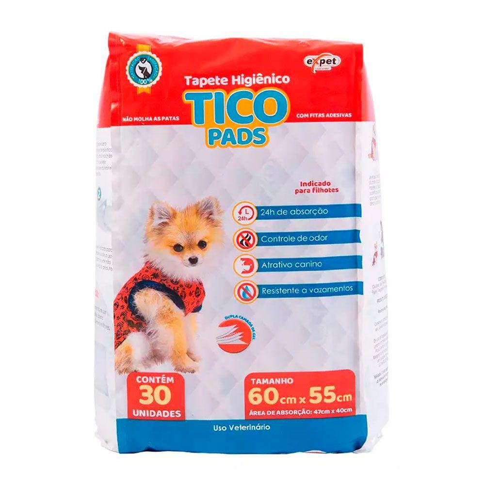 Tapete Higienico Caes Expet Tico Pads 60X55Cm C/30 Unidades