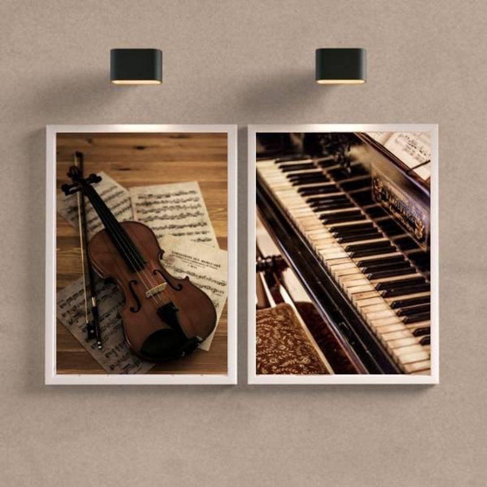 Kit Quadro Decorativo Piano E Violino 45x34cm 2 Peças