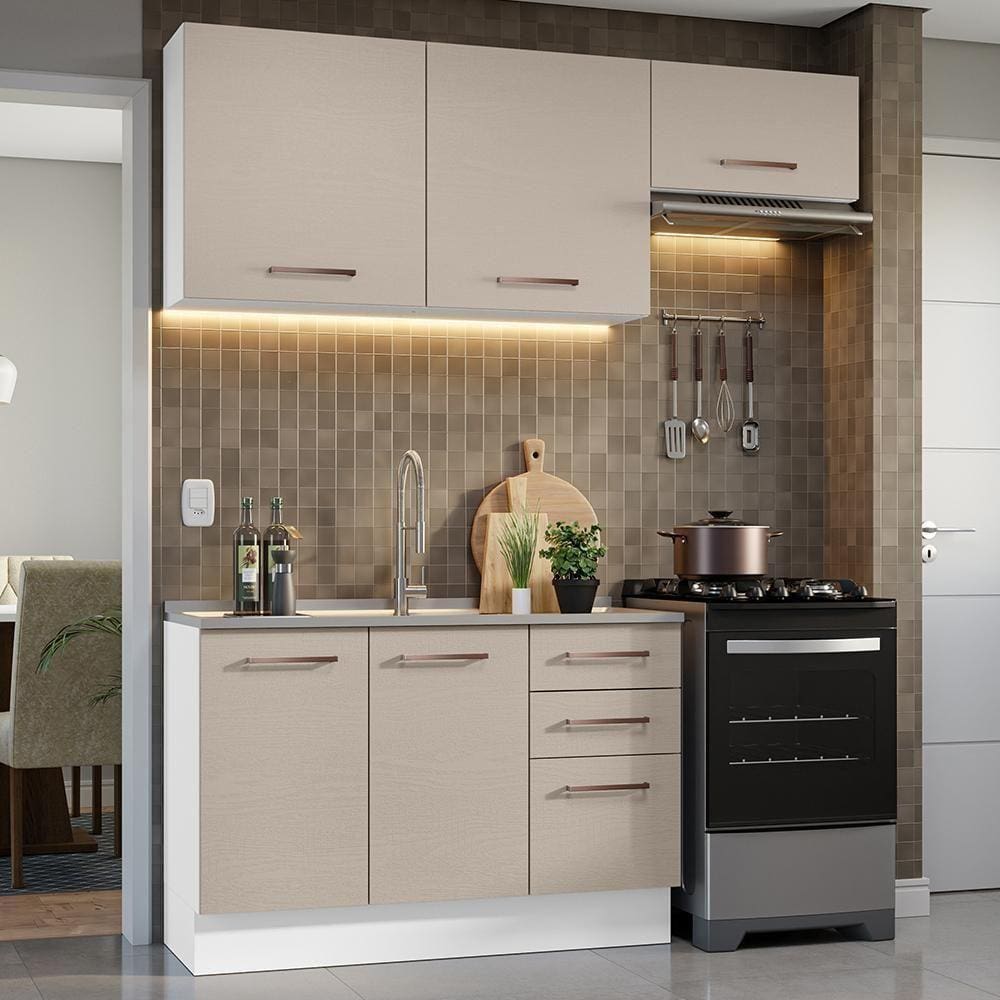 Armário De Cozinha Compacta 180cm Madesa 09 Branco/crema