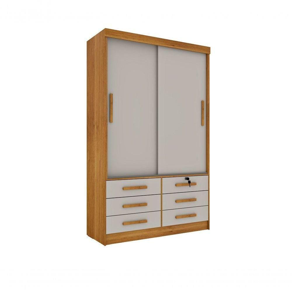Guarda Roupa Casal Chicago 2 Portas 6 Gavetas S/Espelho Tcil Cinamomo/Off White
