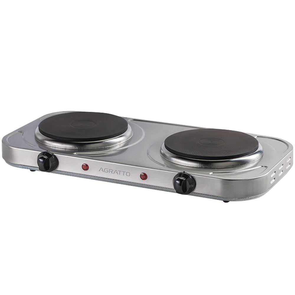 Fogão Fogareiro Elétrico Portátil 2 Bocas 2000W de Mesa Camping Temperatura Regulável Agratto Fm