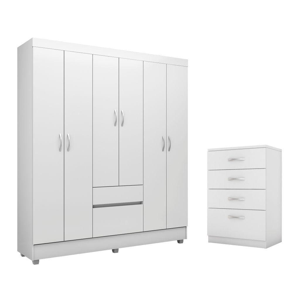 Conjunto Quarto Guarda Roupa E Comoda Forggia Branco