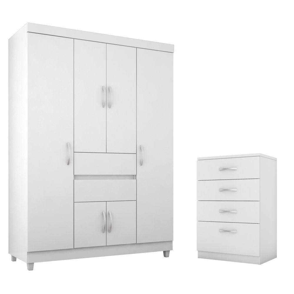 Conjunto Quarto Guarda Roupa E Comoda Pescara Branco Rosa